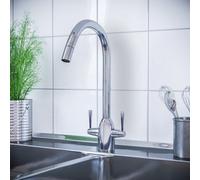 Nes Home Beni Twin Lever Chrome Kitchen Sink Mixer Tap With Swivel Spout
