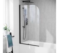 Nes Home Bentley 800mm Bath Screen Matt Black Profile Clear Glass Reversible