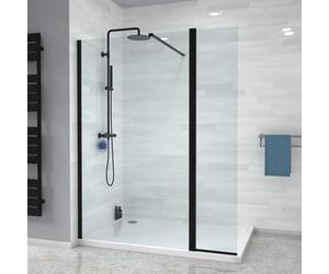 Nes Home Black 1200mm Shower 8mm Tempered Glass Screen with 30omm Flipper Panel