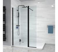 Nes Home Black 700mm Shower 8mm Tempered Glass Screen with 300mm Flipper Panel