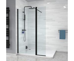 Nes Home Black 700mm Shower 8mm Tempered Glass Screen with 300mm Flipper Panel