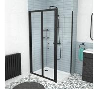 Nes Home Black 800mm Bi-fold Shower Door, 700mm Side Panel Tempered Glass
