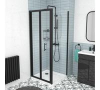 Nes Home Black 900mm Bi-fold Shower Door, 760mm Side Panel Tempered Glass