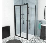 Nes Home Black 900mm Bi-Fold Shower Door, 900mm Side Panel Tempered Glass