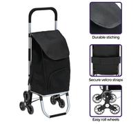 Nes Home Black Aluminium Lightweight Shopping Grocery Trolley With Stair Climbing Wheels