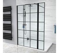 Nes Home Black Grid 1000mm Shower Screen 8mm Tempered Glass & 300mm Return Panel