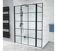 Nes Home Wet Room 1200 Shower Enclosure Screen Black Grid 8mm & Return Panel