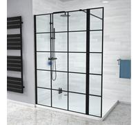 Nes Home Black Grid 1200mm Shower Screen 8mm Tempered Glass With 300mm Return Panel