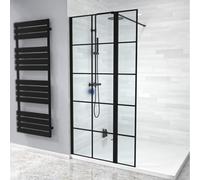 Nes Home Black Grid 700mm Shower Screen 8mm Tempered Glass & 300mm Return Panel