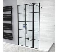 Nes Home Black Grid 800mm Shower Screen 8mm Tempered Glass & 300mm Return Panel