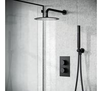 Nes Home Black Matt Round Concealed Thermostatic Mixer Valve Hand Held Shower Set Temel