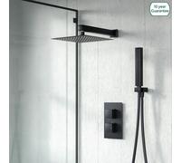 Nes Home Black Matt Square Rainfall Shower Head With Hand Held Thermostatic Valve Temel