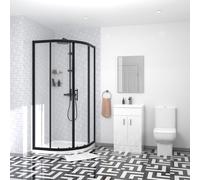 Nes Home Black Quadrant Shower Enclosure with Basin Vanity, Close Coupled Toilet