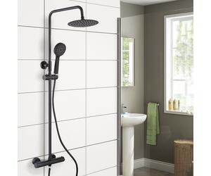 Nes Home Black Regent Round Exposed Thermostatic Shower Mixer Slider Rail Kit Nes Home Black
