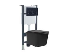Nes Home Black Rimless Square Toilet, Cistern Frame & Square Button Flush Plate