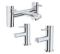 Nes Home Blossom Modern Set of Two Basin Taps & Deck Mounted Bath Filler Tap in Silver Nes Home Silver
