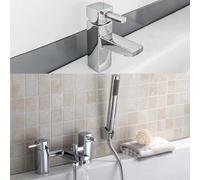 Nes Home Boston Chrome Square Single Lever Basin Sink Mono & Bath Shower Mixer Tap Set
