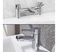 Nes Home Bridge Chrome Round Deck Mounted Bath Filler & Basin Single Lever Mixer