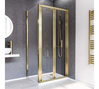 Nes Home Brushed Brass 1000mm Bi-Fold Shower Door 900mm Glass Panel With Tray