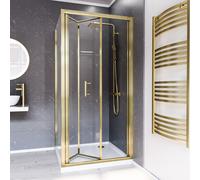 Nes Home Brushed Brass 1000mm Bi-fold Shower Door 900mm Tempered Glass Panel