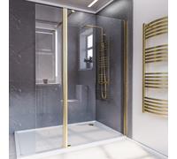 Nes Home Brushed Brass 1000mm Wet Room Screen 8mm Tempered Glass & Flipper Panel