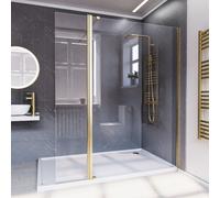 Nes Home Brushed Brass 1200mm Wet Room Screen 8mm Tempered Glass With 300mm Flipper Panel