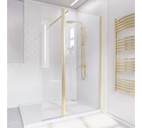 Nes Home Brushed Brass 700mm Screen 8mm Tempered Glass With 300mm Flipper Panel