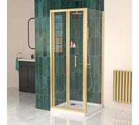 Nes Home Brushed Brass 760mm Bi-fold Shower Door 700mm Side Panel Tempered Glass