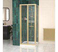 Nes Home Brushed Brass 760mm Bi-fold Shower Door 760mm Side Panel Glass With Tray