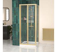 Nes Home Brushed Brass 800mm Bi-fold Shower Door 760mm Side Panel Tempered Glass