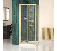 Nes Home Brushed Brass 800mm Bi-fold Shower Door 800mm Side Panel With Tray