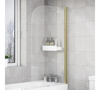 Nes Home Brushed Brass 800mm Frameless Curved Pivot Bath Shower Screen Door