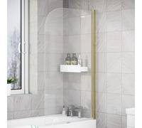 Nes Home Brushed Brass 800mm Frameless Curved Pivot Bath Shower Screen Door