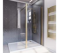 Nes Home Brushed Brass 800mm Screen 8mm Tempered Glass With 300mm Flipper Panel