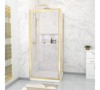 Nes Home Brushed Brass 900 x 760mm Pivot Door Shower Enclosure Panel & Tray