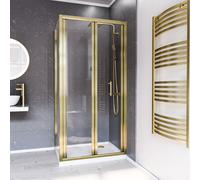 Nes Home Brushed Brass 900mm Bi-fold Shower Door 700mm Side Panel Tempered Glass