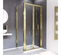 Nes Home Brushed Brass 900mm Bi-fold Shower Door 700mm Side Panel Tempered Glass With Tray