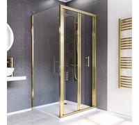 Nes Home Brushed Brass 900mm Bi-Fold Shower Door 900mm Side Panel Tempered Glass