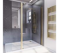 Nes Home Brushed Brass 900mm Screen 8mm Tempered Glass With 300mm Flipper Panel