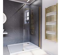 Nes Home Brushed Brass 900mm Wet Room Screen & Support Bar