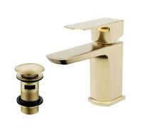 Nes Home Brushed Brass Bathroom Cloakroom Basin Mono Mixer Tap & Waste