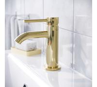 Nes Home Brushed Brass Cloakroom Round Basin Mono Mixer Tap & Waste - Deck Mounted Ceramic Disc