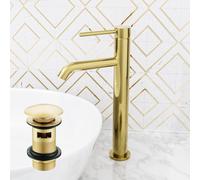 Nes Home Brushed Brass Deck Mounted Tall Basin Mixer Tap with Waste