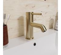 Nes Home Brushed Brass Modern Deck Mounted Round Single Lever Basin Mono Mixer Tap in Beige Nes Home Beige
