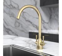 Nes Home Brushed Brass Modern Kitchen Sink Swivel Mixer Tap Dual Lever