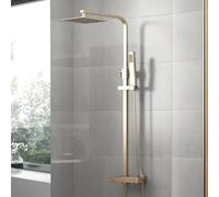 Nes Home Brushed Gold Thermostatic Shower Mixer Set Square Twin Head Exposed Valve Nes Home Gold