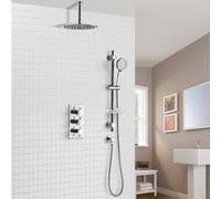 Nes Home Calla 2 Way Slim Round Ceiling Thermostatic Concealed Bathroom Shower Rail Head in Silver Nes Home Silver