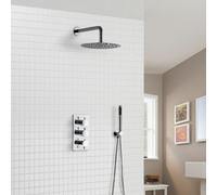Nes Home Calla Concealed Slim Overhead Shower Head 3 Dial Thermostatic Valve & Pencil Handset in Silver Nes Home Silver