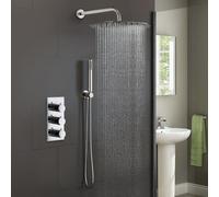 Nes Home Calla Round Chrome Modern Concealed Thermostatic Mixer Valve Shower Head Set