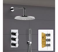 Nes Home Calla Round Concealed 2 Way 3 Dial Thermostatic Valve Shower Head And Handset